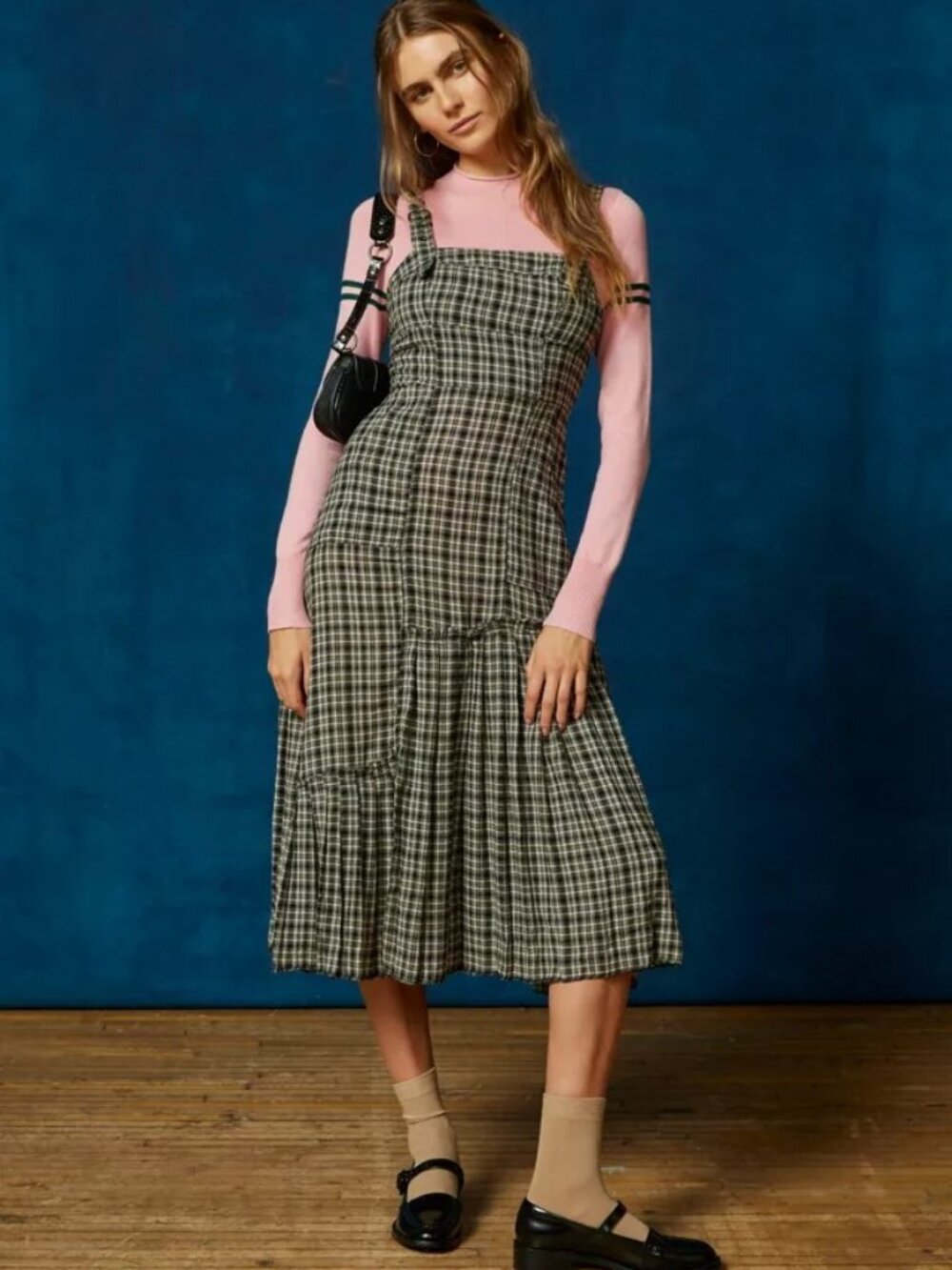 Urban Outfitters BDG Cameron Pleated Fit & Flare Midi Dress Size L NWT
